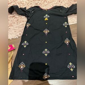 Black Embroidered Kids Dress